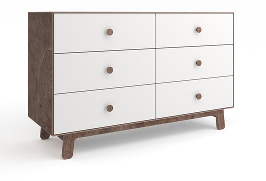 Oeuf 6 Drawer Dresser - Sparrow - White/Walnut