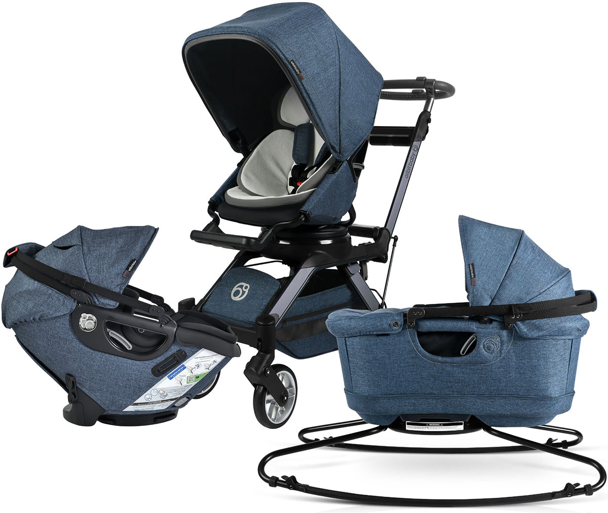 Orbit Baby Stroll, Sleep & Ride Travel System with G5+ Infant Car Seat - Titanium / Melange Navy