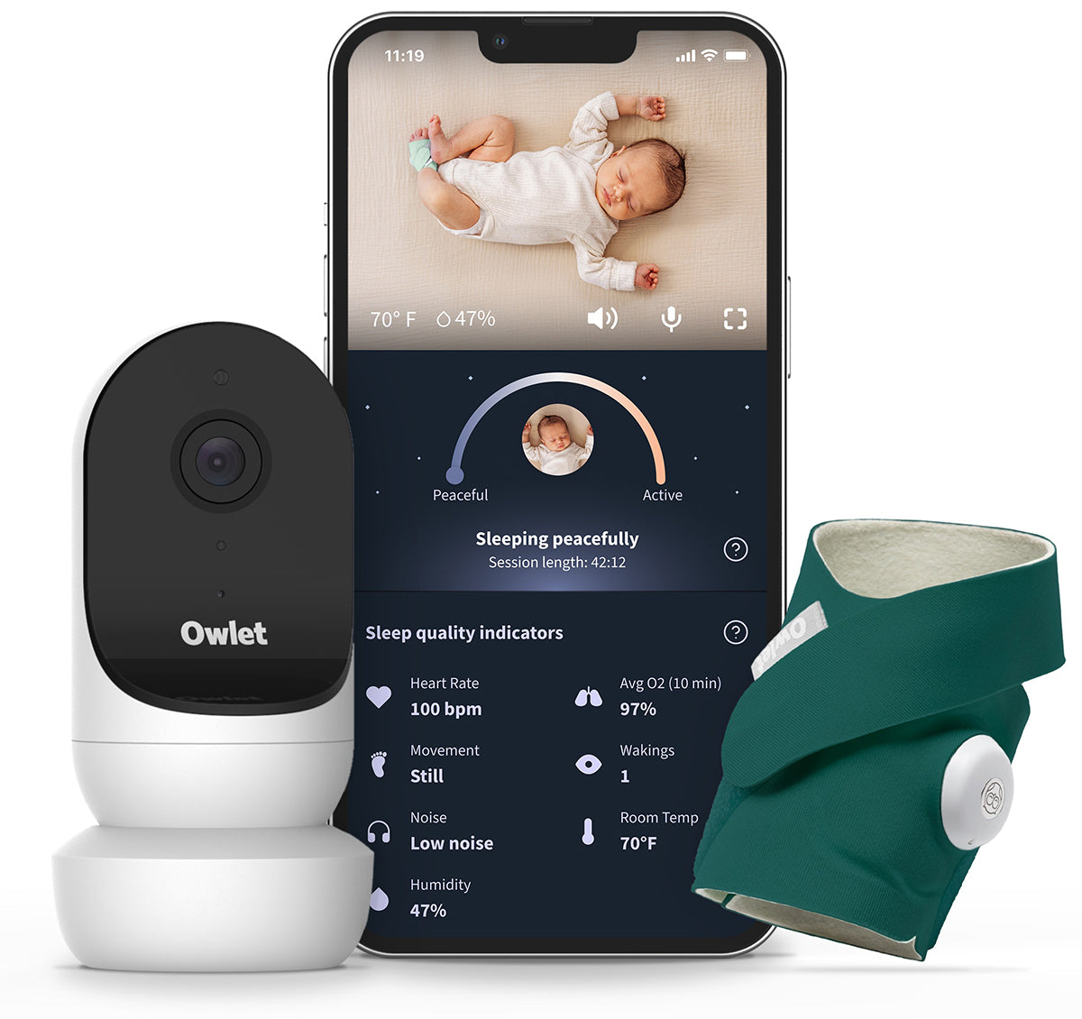 Owlet Cam 2 & Dream Sock Duo Smart Baby Monitoring System - Deep Sea Green