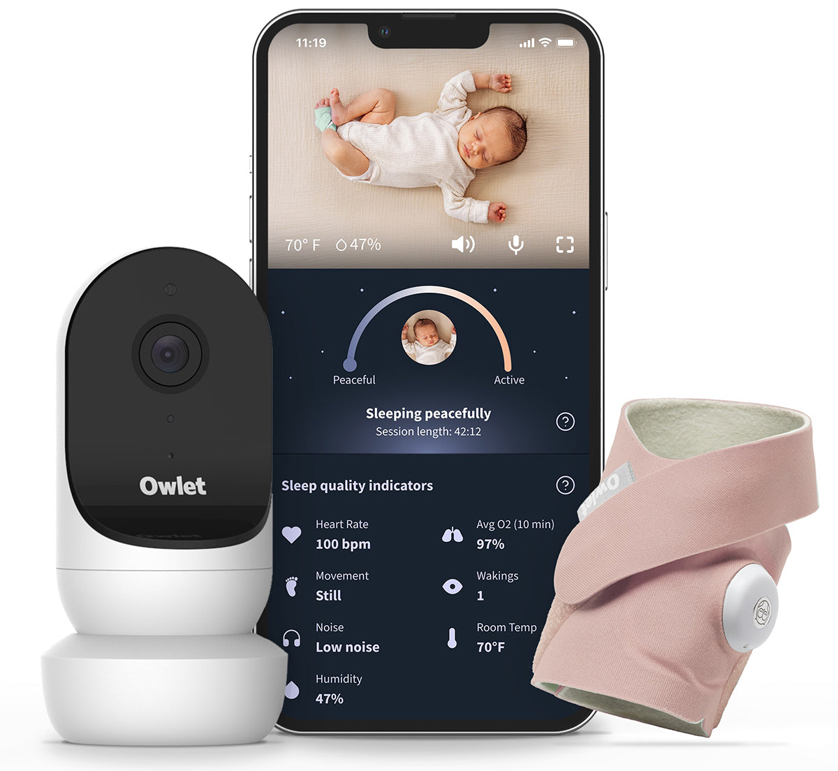 Owlet Cam 2 & Dream Sock Duo Smart Baby Monitoring System - Dusty Rose