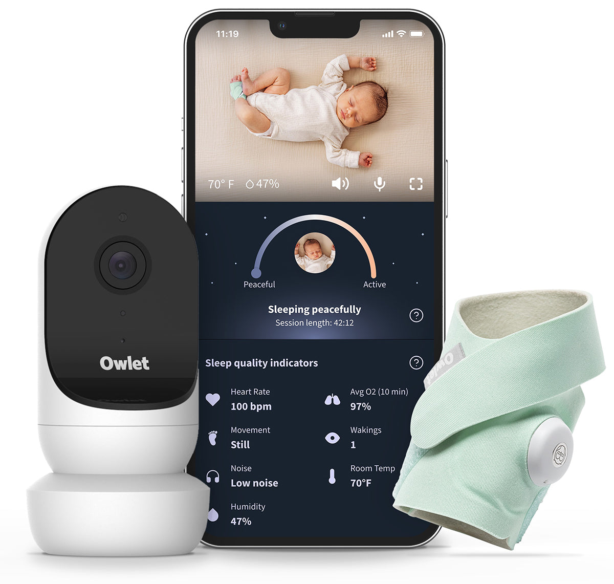 Owlet Cam 2 & Dream Sock Duo Smart Baby Monitoring System - Mint