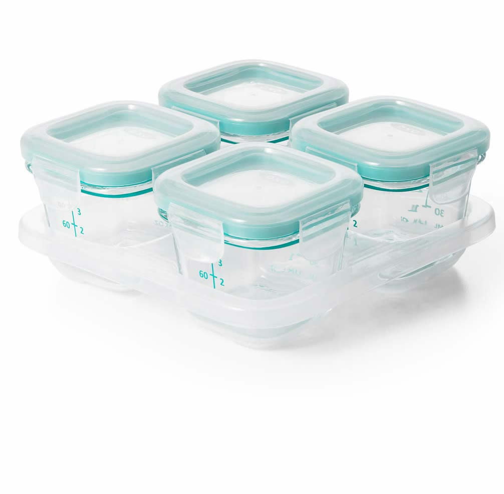 OXO Tot Glass Baby Blocks Freezer Storage Containers, 4 Oz - Teal