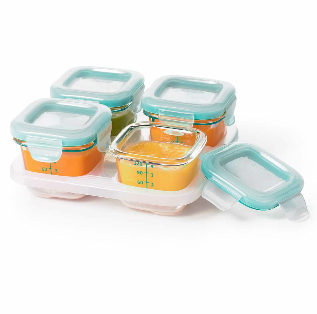 OXO Tot Glass Baby Blocks Freezer Storage Containers, 4 Oz - Teal