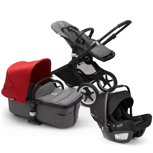 Bugaboo Fox2 Complete Stroller + Turtle Air Shield Travel System Bundle - Black/Grey Melange/Red / Black