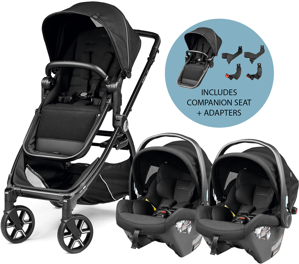 Peg Perego YPSI + Primo Viaggio 4-35 Nido K Twin Travel System Bundle - True Black / True Black