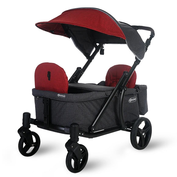 Pronto One (2 Seater) Stroller Wagon - Black Frame / Burgundy Melange