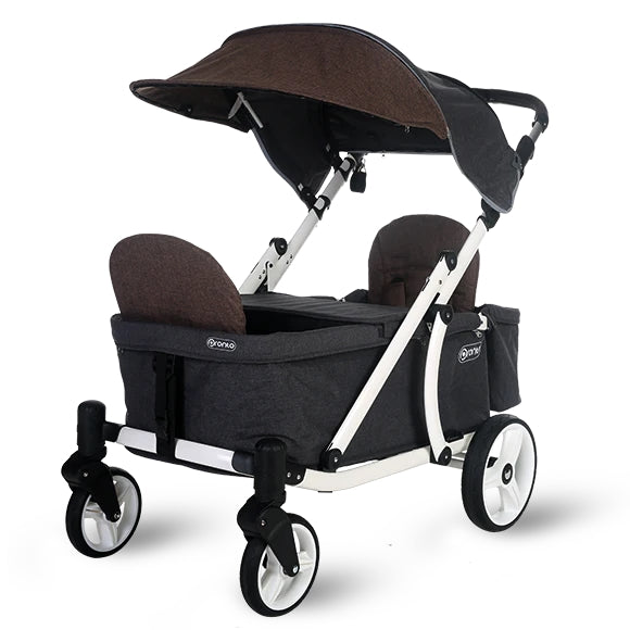 Pronto One (2 Seater) Stroller Wagon - White Frame / Brown Melange