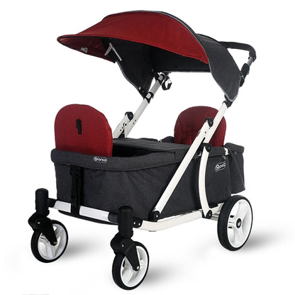 Pronto One (2 Seater) Stroller Wagon - White Frame / Burgundy Melange