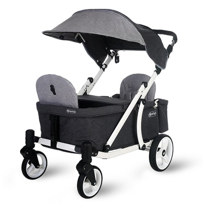 Pronto One (2 Seater) Stroller Wagon - White Frame / Grey Melange