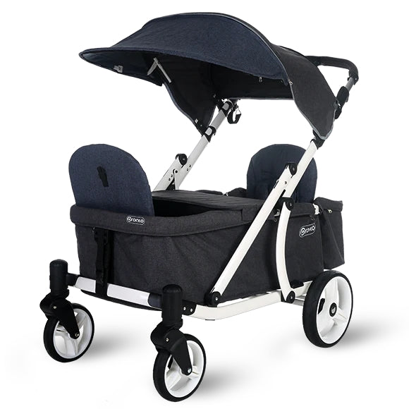 Pronto One (2 Seater) Stroller Wagon - White Frame / Navy Melange