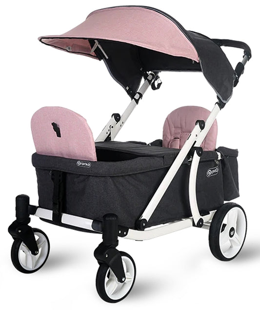 Pronto One (2 Seater) Stroller Wagon - White Frame / Pink Melange