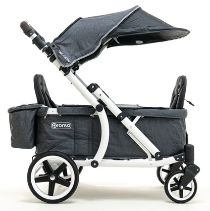 Pronto One (2 Seater) Stroller Wagon - White Frame / Brown Melange