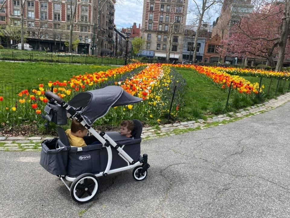 Pronto One (2 Seater) Stroller Wagon - White Frame / Brown Melange