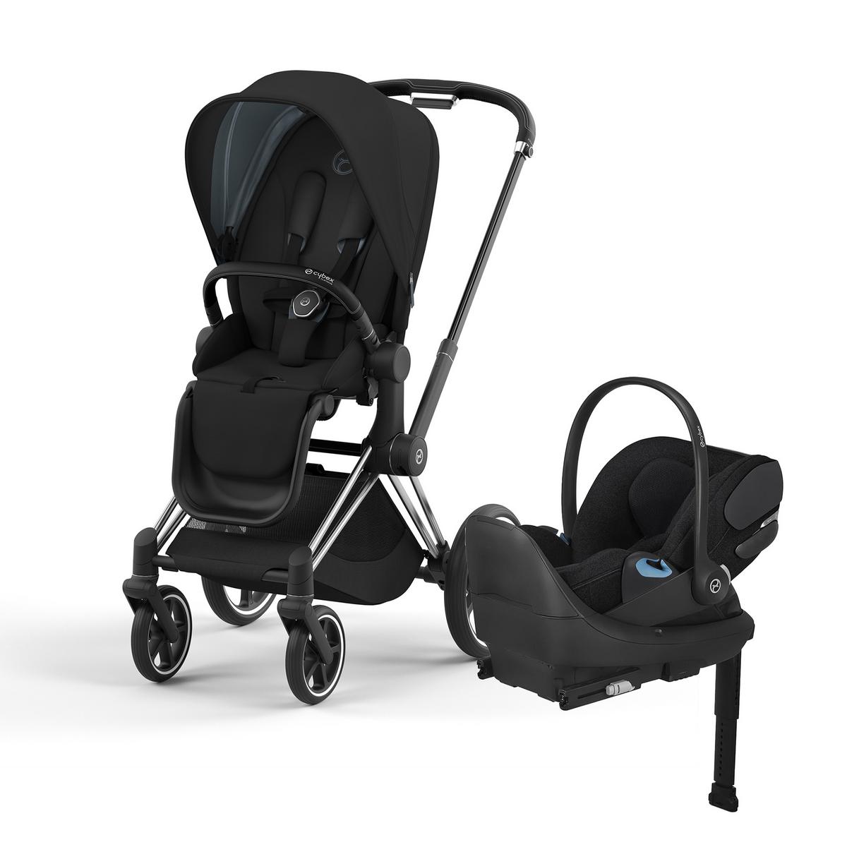 Cybex Priam 4 Stroller + Cloud T SensorSafe Travel System Bundle - Chrome / Black / Deep Black / Sepia Black