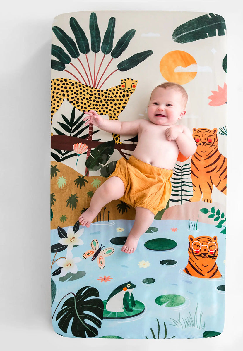 Rookie Humans Cotton Sateen Crib Sheet - In The Jungle