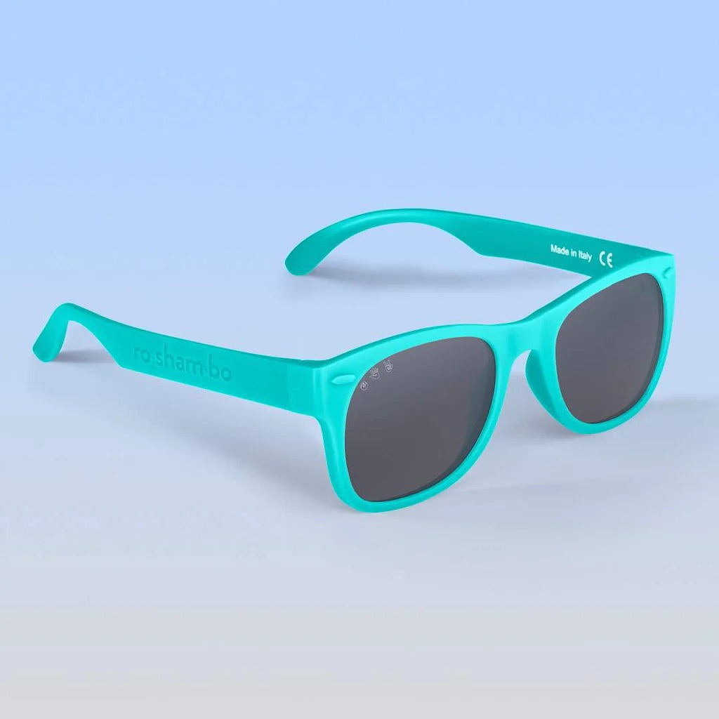 Roshambo Eyewear Polarized Baby Sunglasses - Goonies Wayfarer - Teal / Grey (0-2 years)