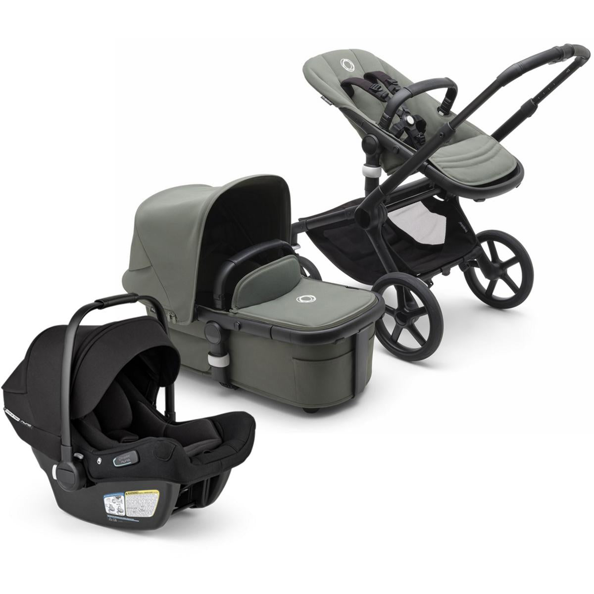 Bugaboo Fox 5 + Turtle Air Shield Travel System Bundle - Black / Forest Green / Forest Green / Black