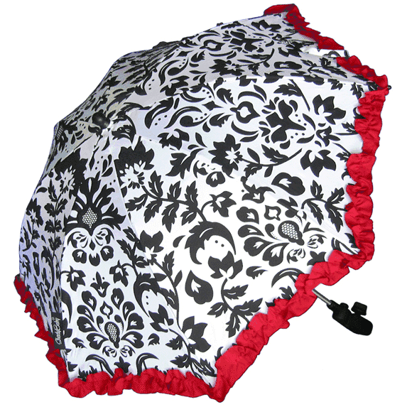 Shady Baby Stroller Parasol Red Ruffle Damask