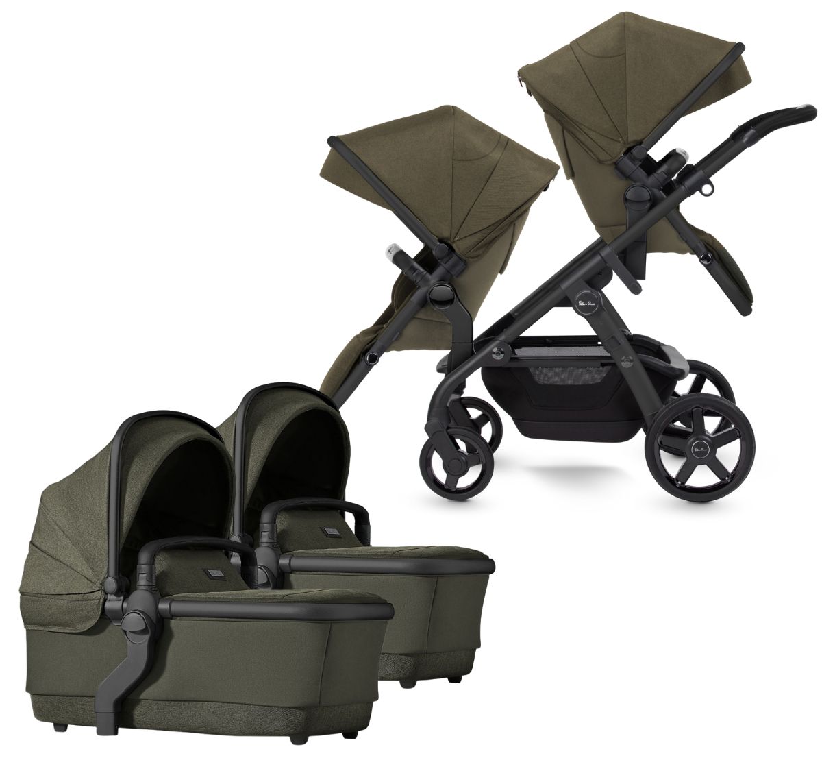 Silver Cross Wave Twin Stroller Bundle - Cedar