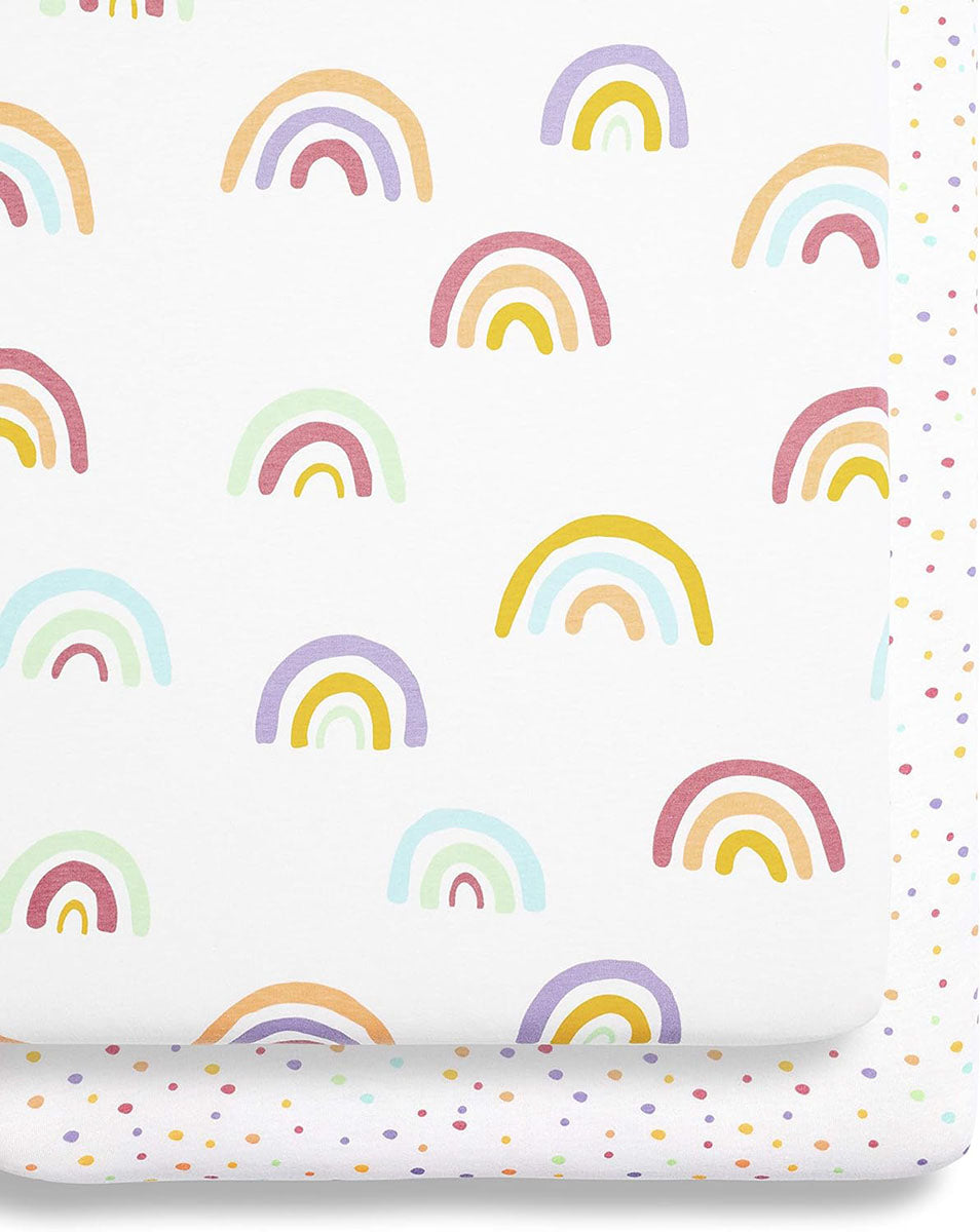 Snuz SnuzPod Crib Fitted Sheets, 2 Pack - Multi Rainbow