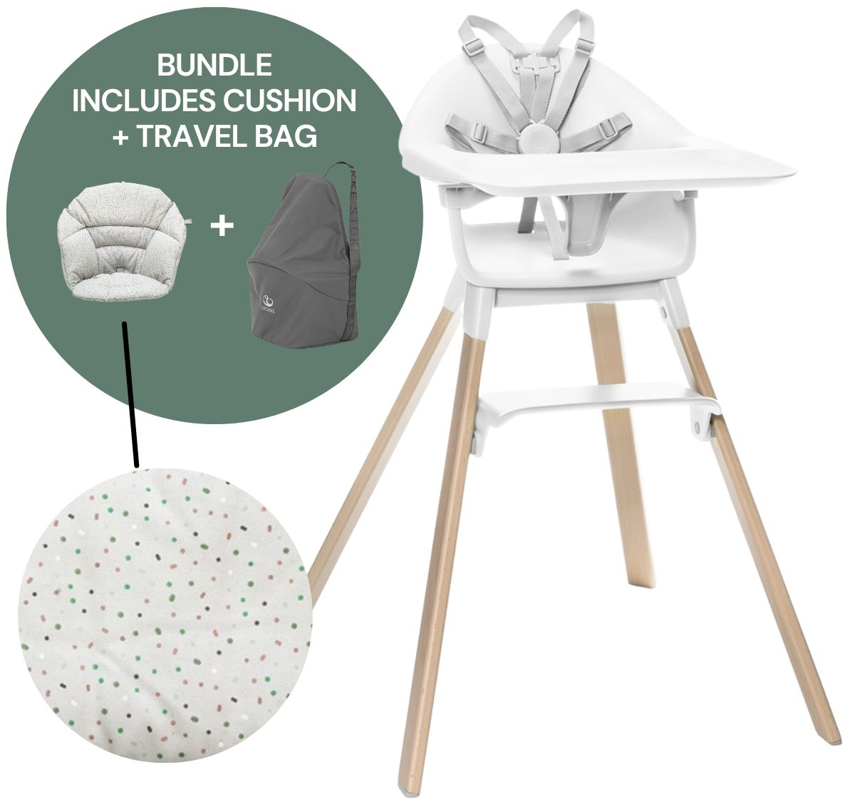 Stokke Clikk High Chair Cushion & Travel Bag Bundle - White / Grey Sprinkle