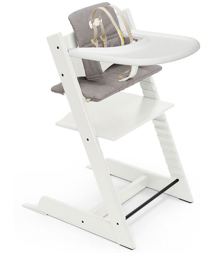 Tripp Trapp High Chair and Cushion with Stokke Tray -- White / Icon Grey