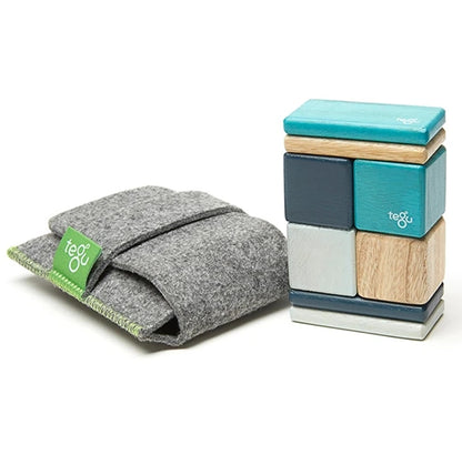 Tegu Pocket Pouch 8 Piece Magnetic Blocks - Blues