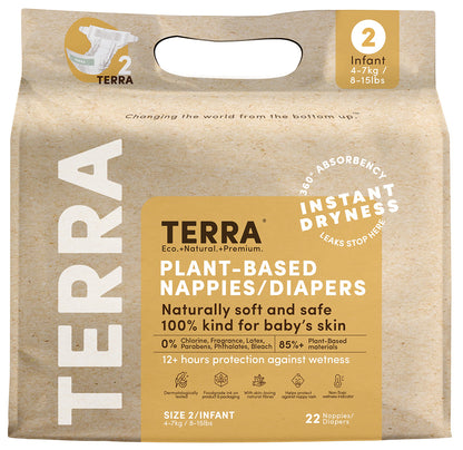 TERRA Plant-Based Diapers - Size 2/Infant (22 Pack)