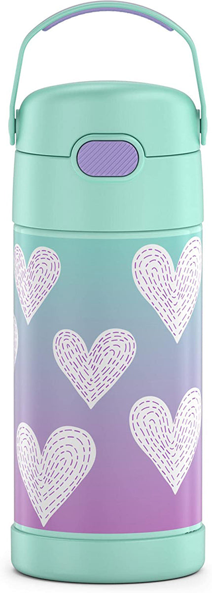 Thermos FUNtainer Vacuum Insulated Stainless Steel Straw Water Bottle, 12oz - Purple Hearts