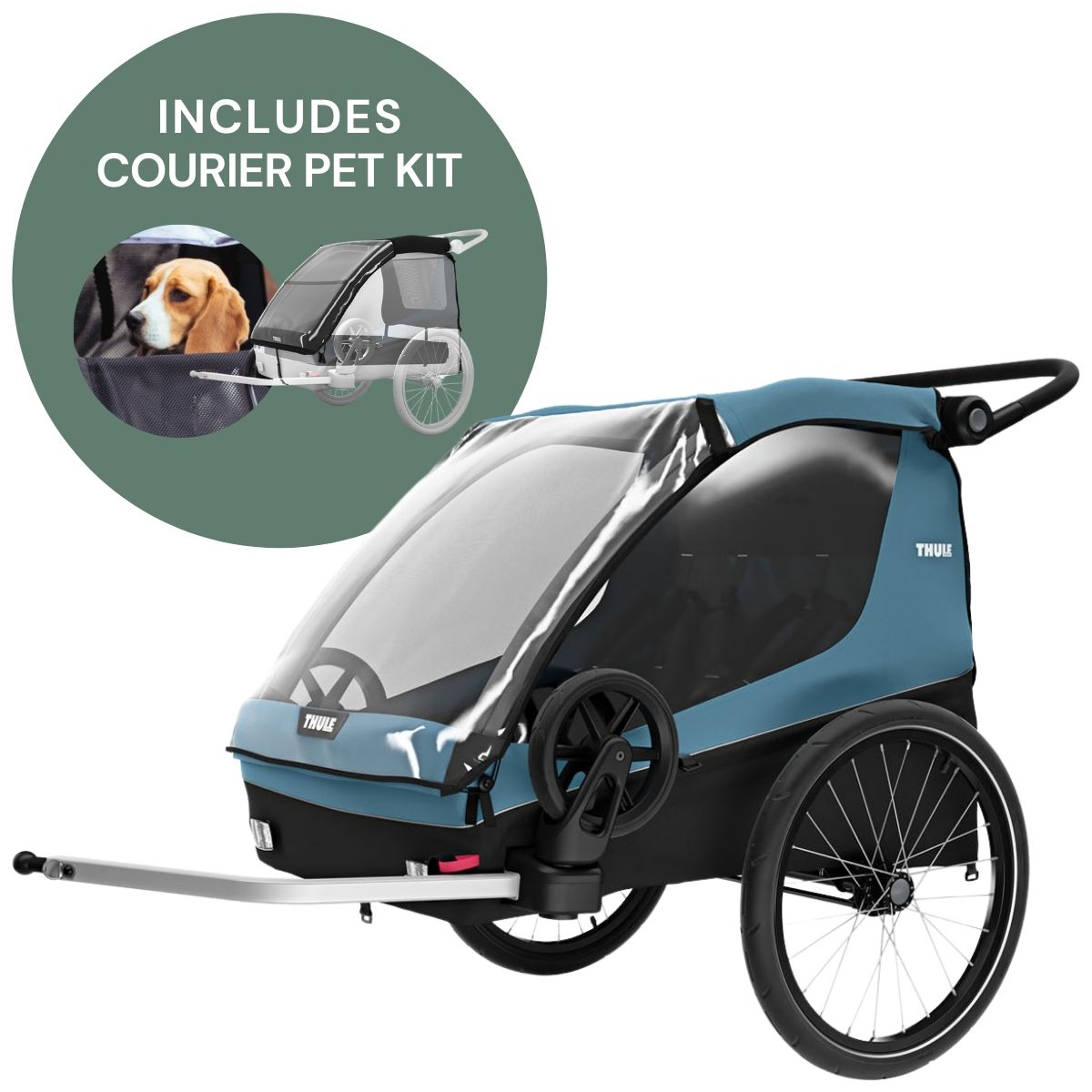 Thule Courier Bicycle Trailer + Pet Kit Bundle - Aegean Blue