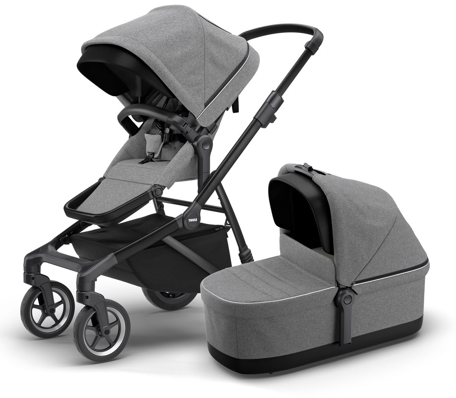 Thule Sleek Single-to-Double Stroller & Bassinet - Black / Grey Melange