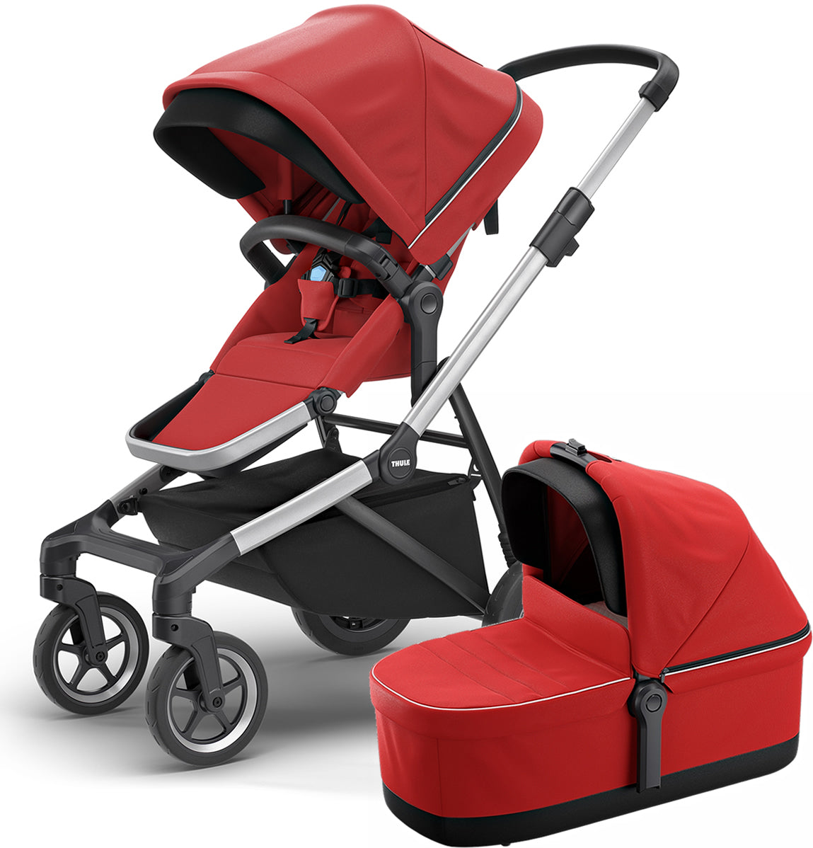 Thule Sleek Single-to-Double Stroller & Bassinet - Energy Red