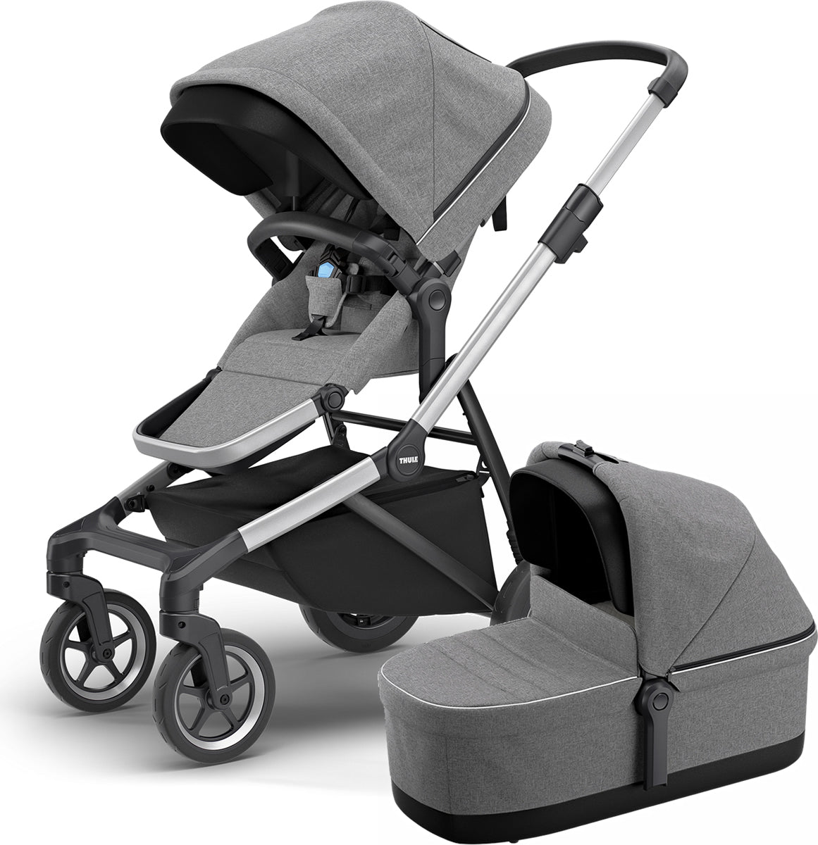 Thule Sleek Single-to-Double Stroller & Bassinet - Grey Melange