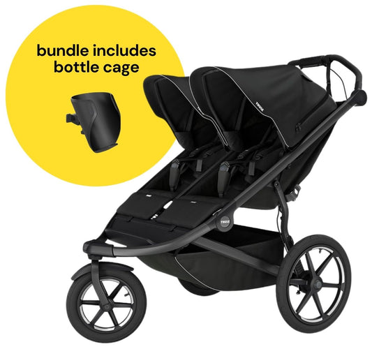 Thule Urban Glide 3 Double Jogging Stroller + Bottle Cage Bundle - Black