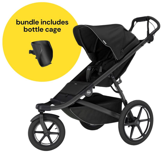 Thule Urban Glide 3 Single Jogging Stroller + Bottle Cage Bundle - Black