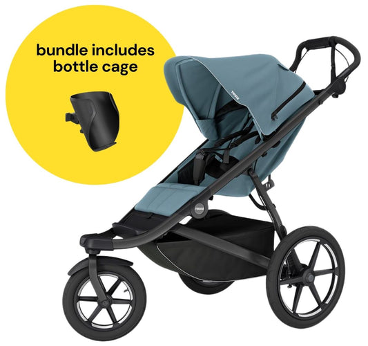 Thule Urban Glide 3 Single Jogging Stroller + Bottle Cage Bundle - Mid-Blue