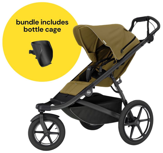 Thule Urban Glide 3 Single Jogging Stroller + Bottle Cage Bundle - Nutria Green