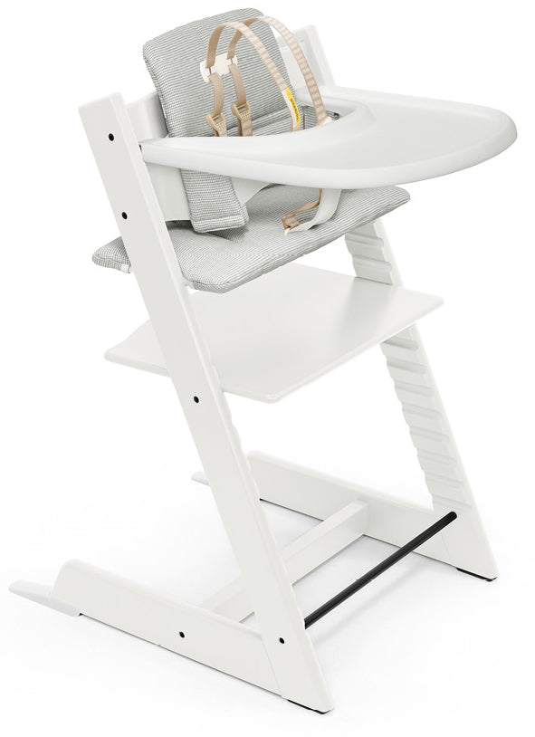 Tripp Trapp High Chair and Cushion with Stokke Tray - White / Nordic Grey