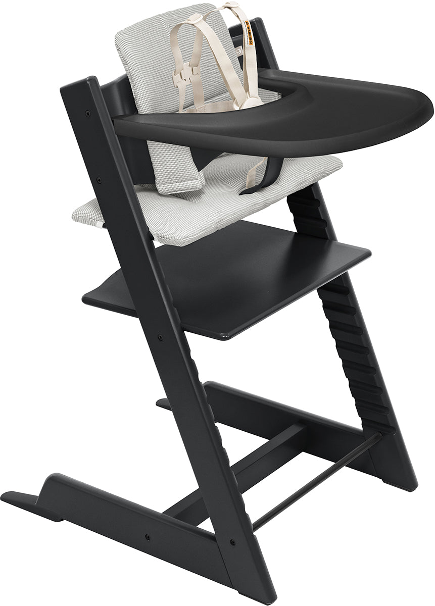 Tripp Trapp High Chair2 and Cushion with Stokke Tray - Black / Nordic Grey