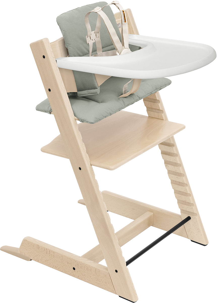 Tripp Trapp High Chair2 and Cushion with Stokke Tray - Natural / Glacier Green