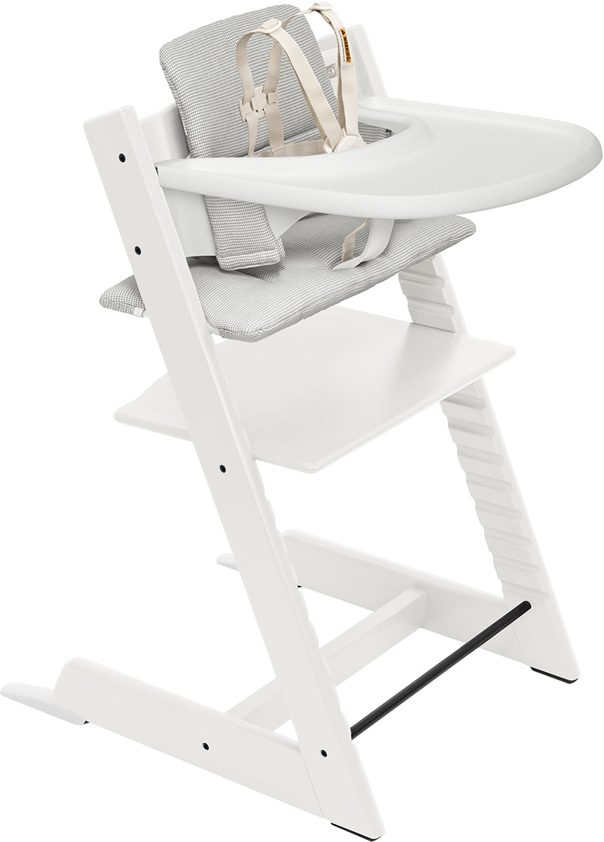 Tripp Trapp High Chair2 and Cushion with Stokke Tray - White / Nordic Grey