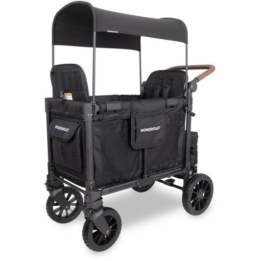 WonderFold W2 Luxe Pro (2 Seater) Double Seater Stroller Wagon - Jet Black