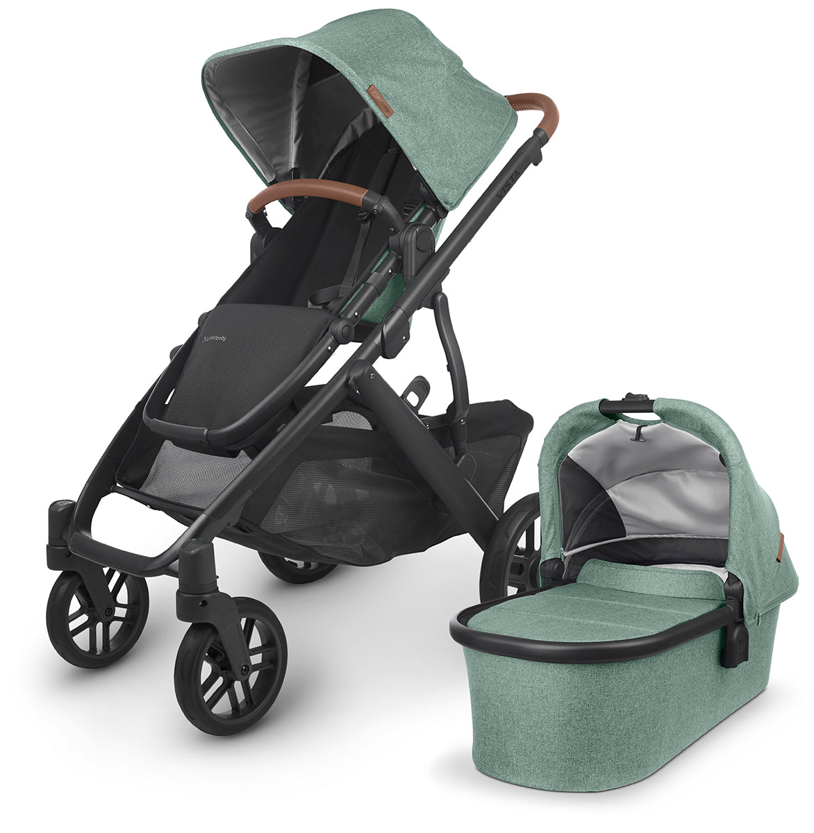 UPPAbaby OPEN BOX VISTA V2 Single-to-Double Stroller - Gwen (Green Melange / Carbon / Saddle Leather)