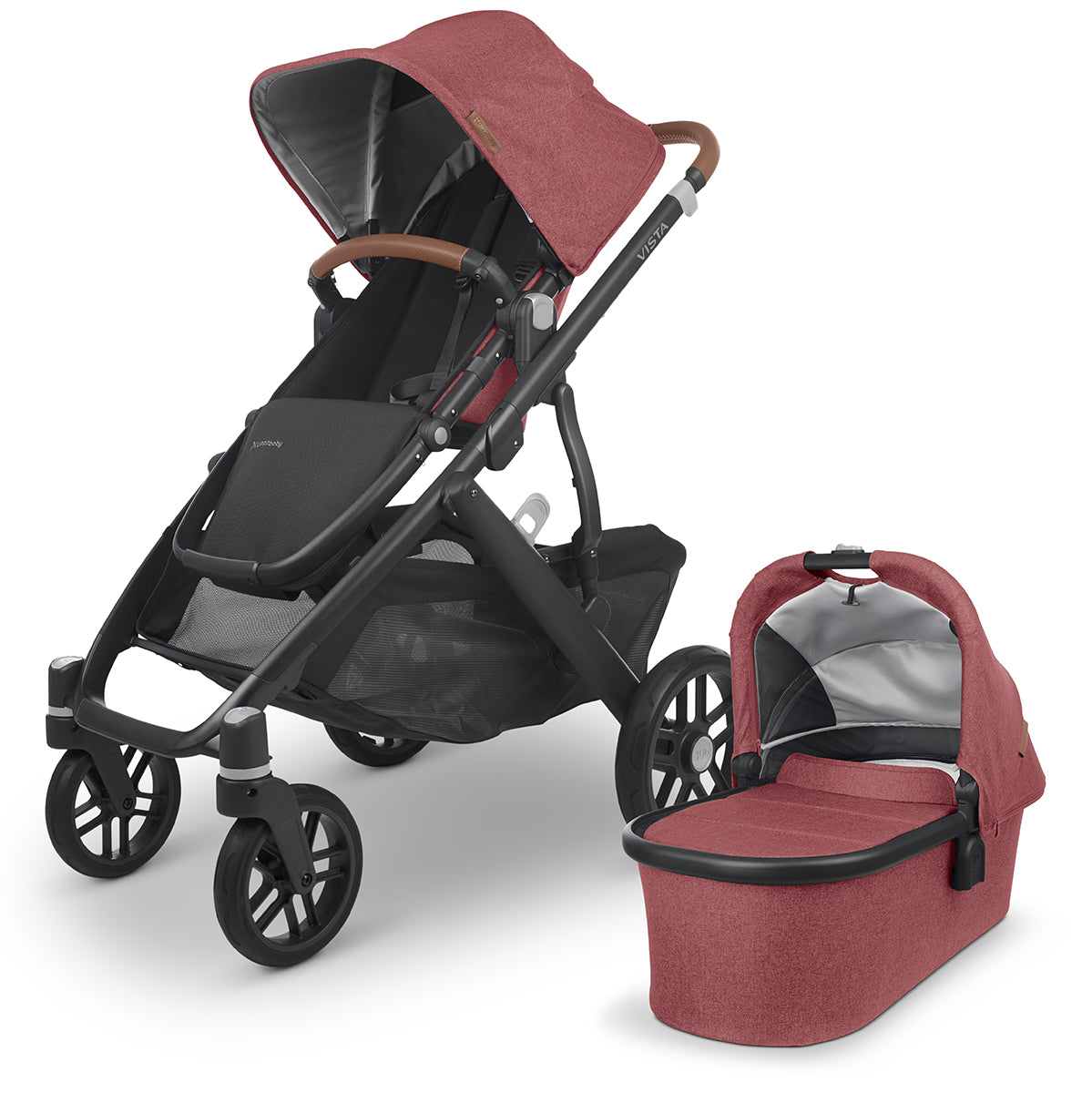 UPPAbaby Vista V2 Single-to-Double Stroller - Lucy (Rosewood Melange / Carbon / Saddle Leather)