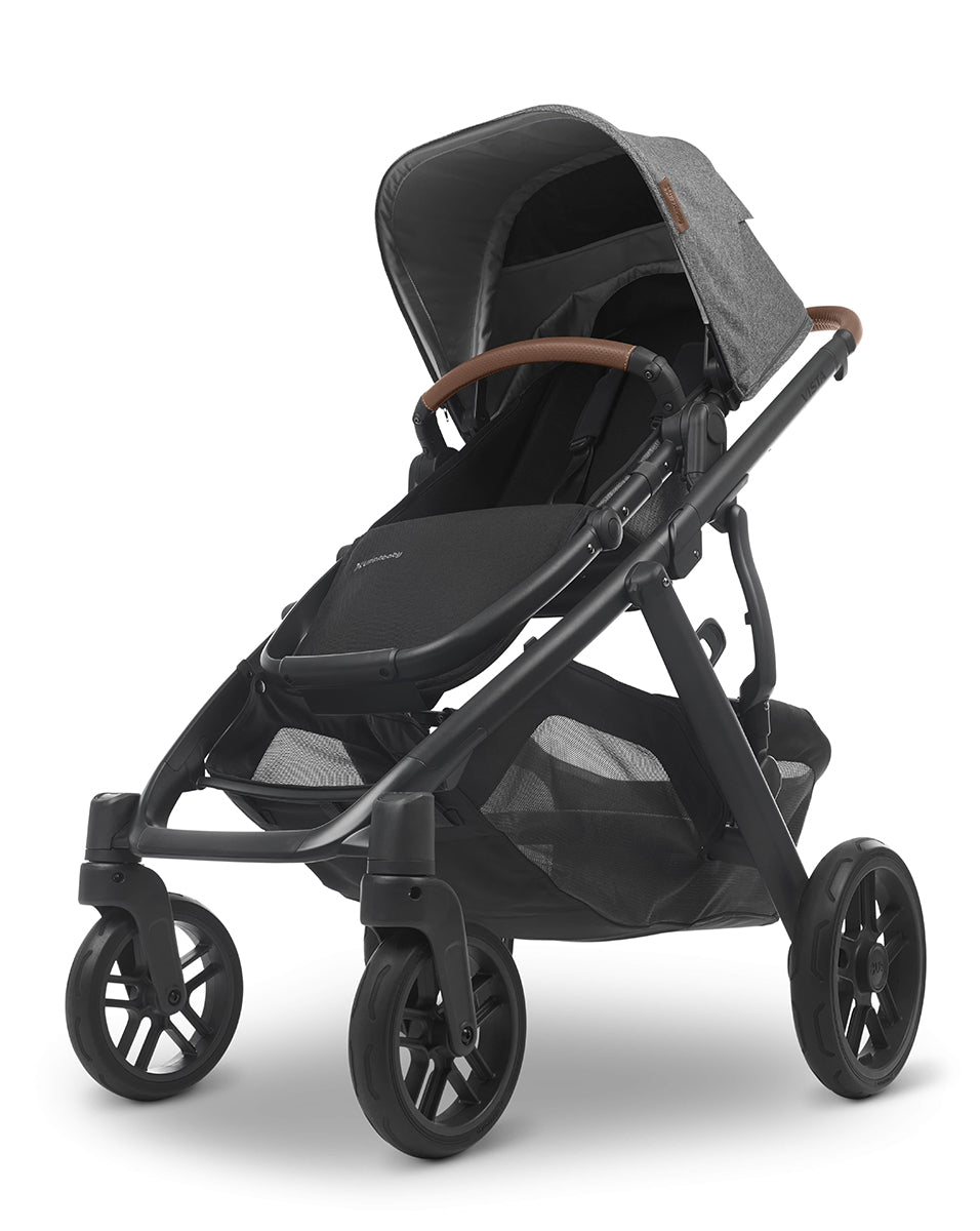 UPPAbaby Vista V2 Single-to-Double Stroller -  Greyson (Charcoal Melange/Carbon/Saddle Leather)