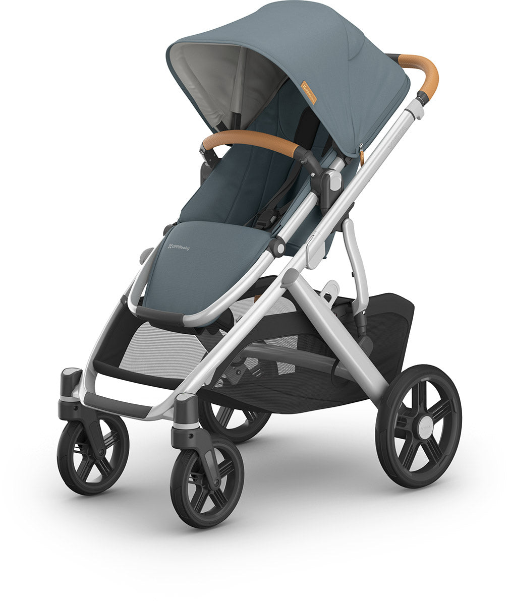 UPPAbaby Vista V3 Single-to-Double Stroller - Callum (Stone Blue / Silver Frame / Sand Leather)