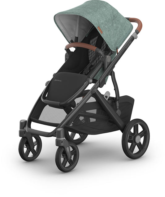 UPPAbaby Vista V3 Single-to-Double Stroller - Gwen (Green Melange / Carbon Frame / Saddle Leather)