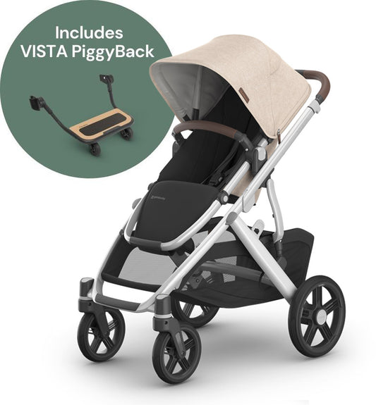 UPPAbaby Vista V3 Single-to-Double Stroller + PiggyBack Ride-Along Bundle - Declan