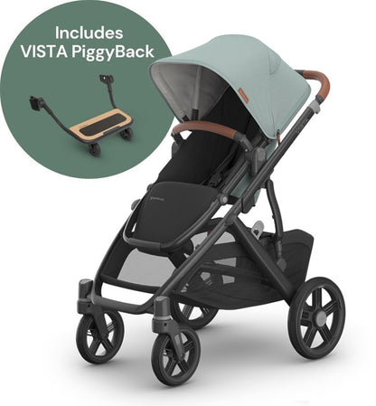 UPPAbaby Vista V3 Single-to-Double Stroller + PiggyBack Ride-Along Bundle - Kenzi