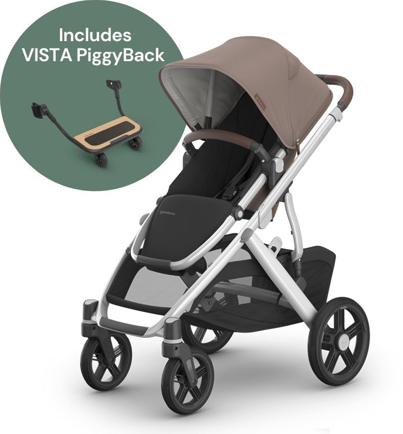 UPPAbaby Vista V3 Single-to-Double Stroller + PiggyBack Ride-Along Bundle - Theo